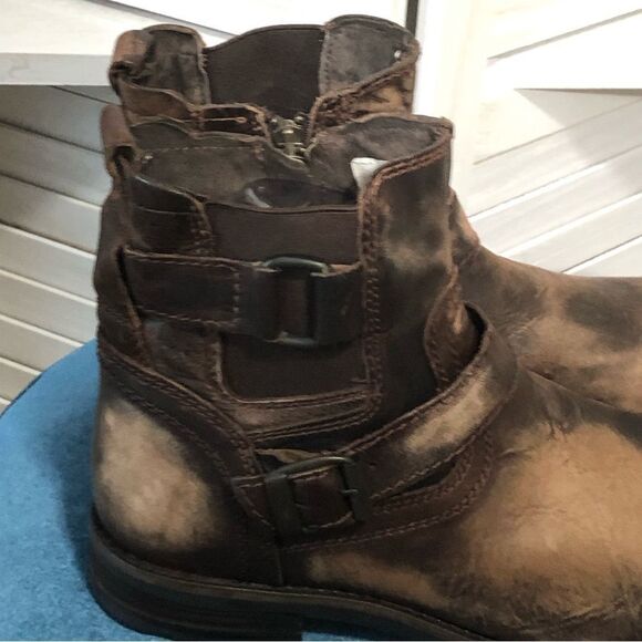 Steampunk gothic harness buckle zipper distressed rust brown biker boots sz 10.5 - Picture 4 of 10